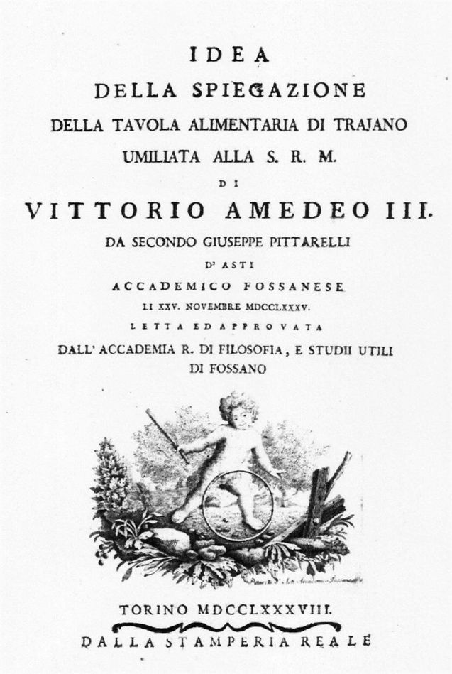 Secondo Giuseppe Pittarelli - Idea della spiegazione della Tavola Alimentaria di Trajano.