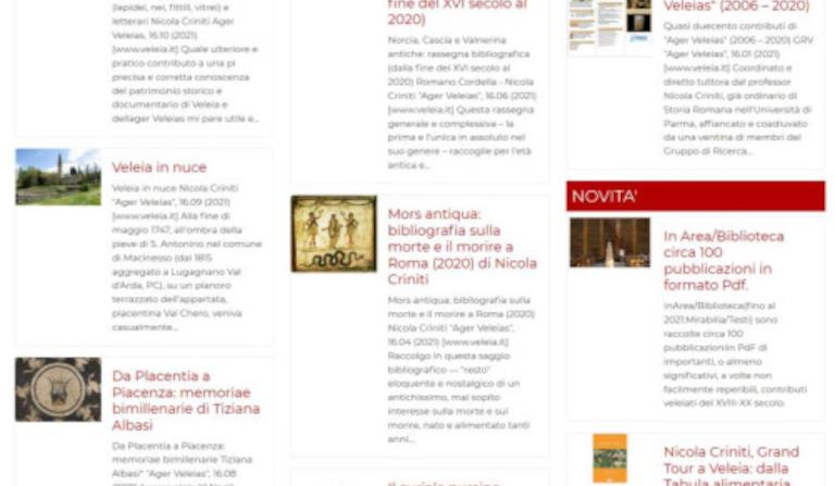 Duecentodieci e più contributi di "Ager Veleias" (2006 – 2021)